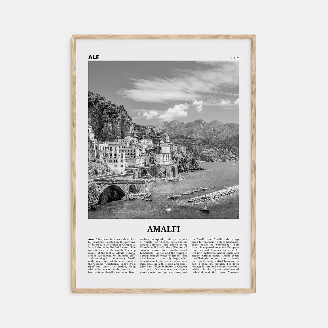 Amalfi Black And White No. 1 Travel Poster, Italy