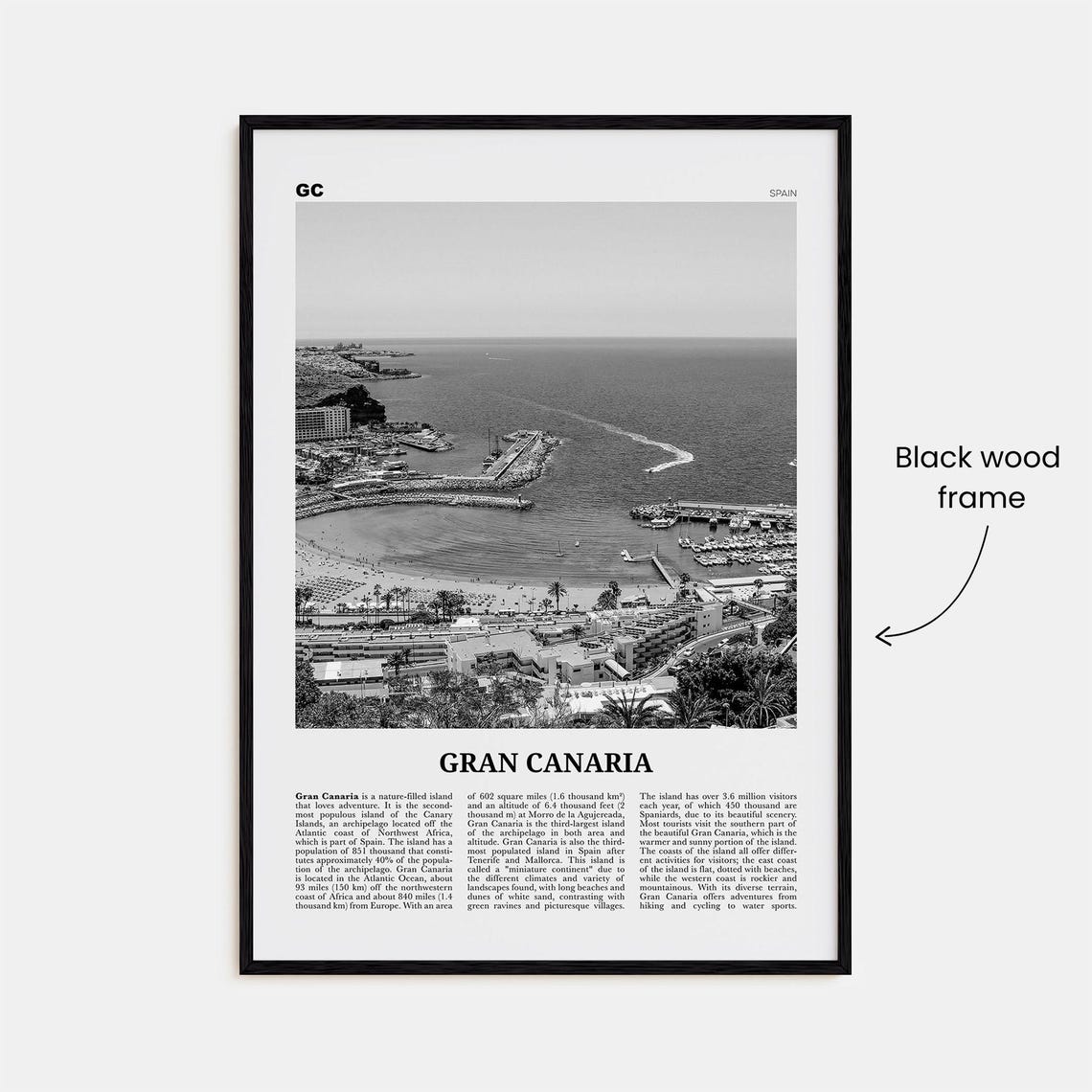 Gran Canaria Black and White Travel Poster Print - Image 3