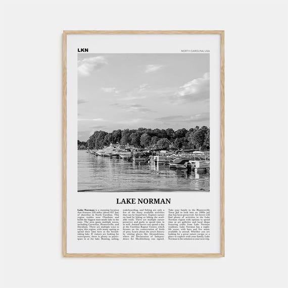 Lake Norman Black and White Travel Poster