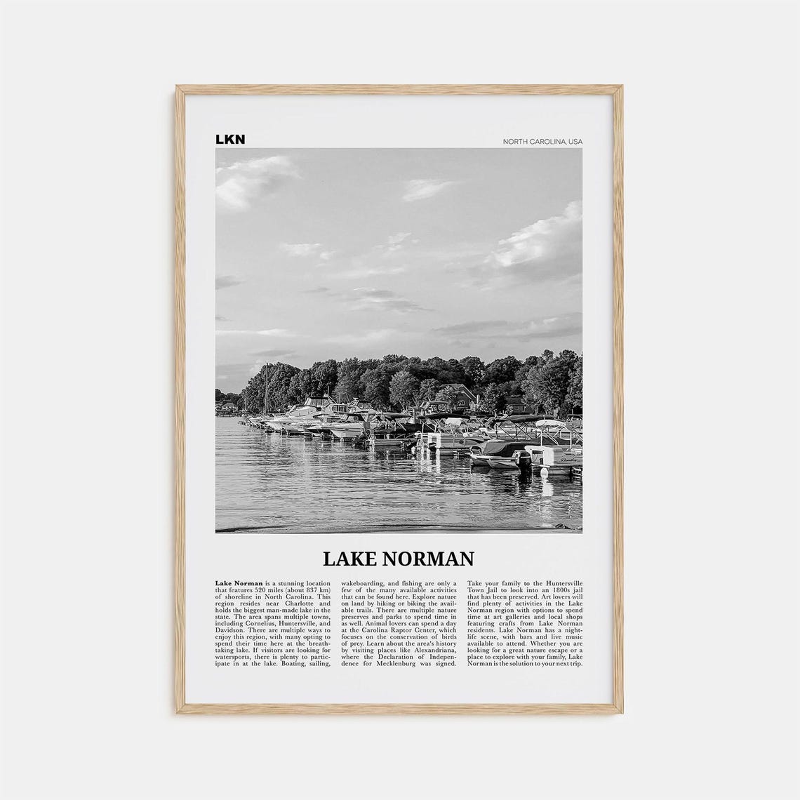 Lake Norman Black and White Travel Poster