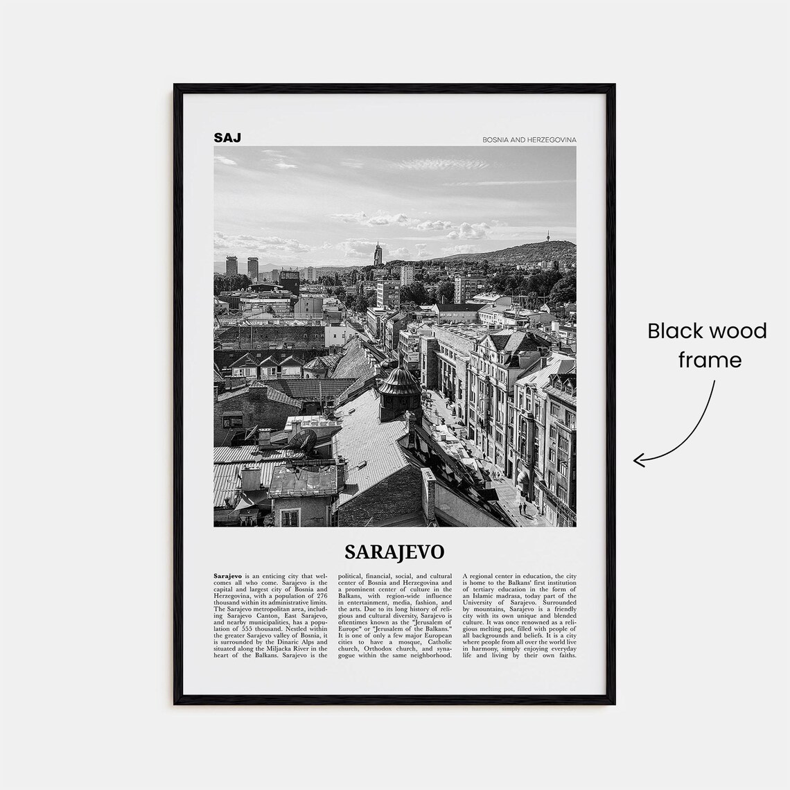 Sarajevo Black and White Travel Poster, Europe - Image 3