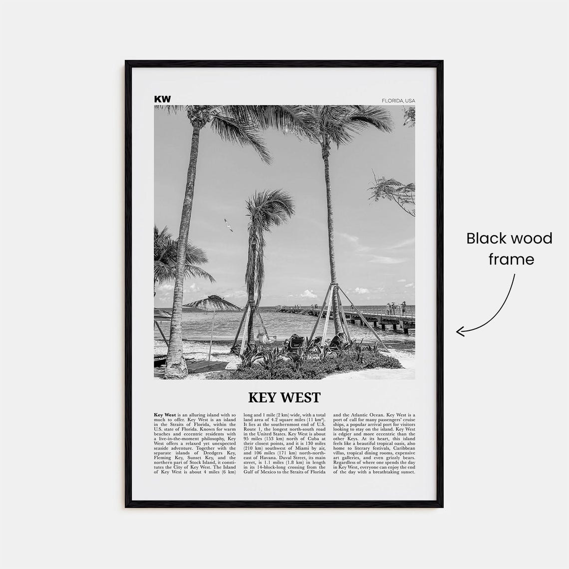 Key West Black and White Travel Poster, Florida - Image 3