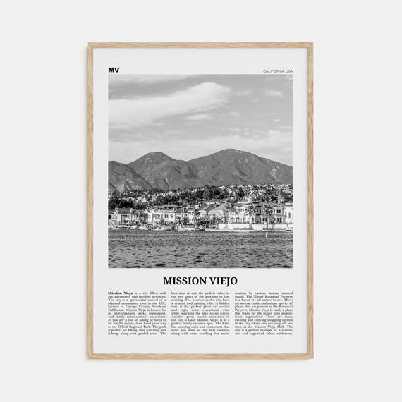 Mission Viejo Black And White Travel Poster, California