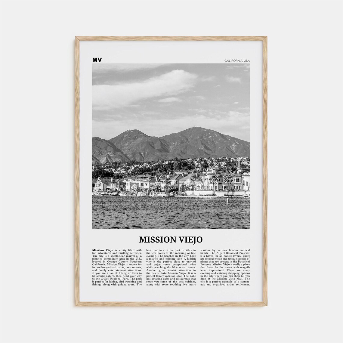 Mission Viejo Black And White Travel Poster, California