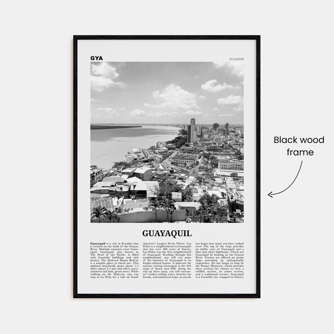 Guayaquil Black and White Travel Poster, Ecuador - Image 3