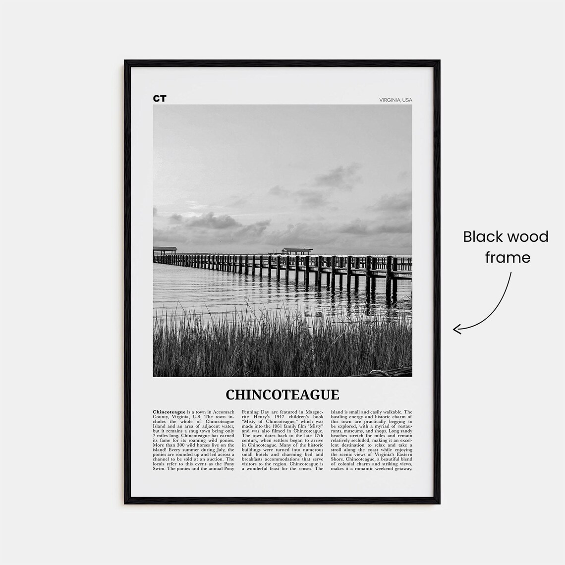 Chincoteague Black and White Travel Poster, Virginia USA - Image 3