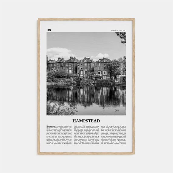 Hampstead Map, Black and White London Travel Poster
