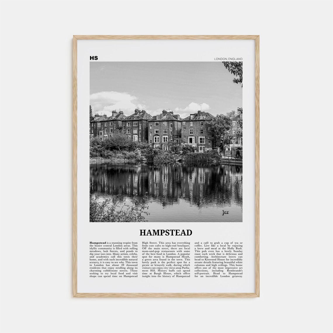 Hampstead Map, Black and White London Travel Poster