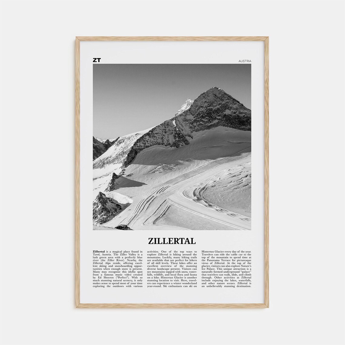 Zillertal Black and White Travel Poster, Austria