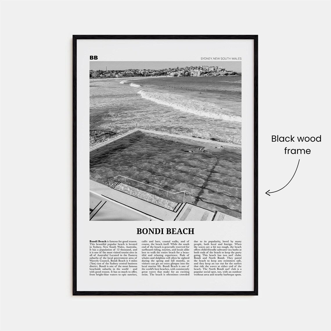 Bondi Beach No. 1, Black and White Travel Poster - Image 3