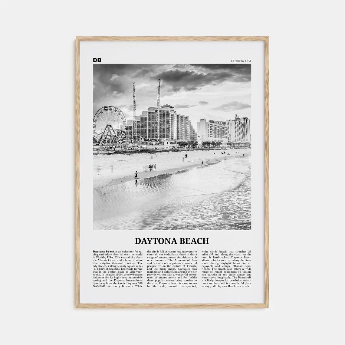 Daytona Beach Black And White Travel Poster, Florida