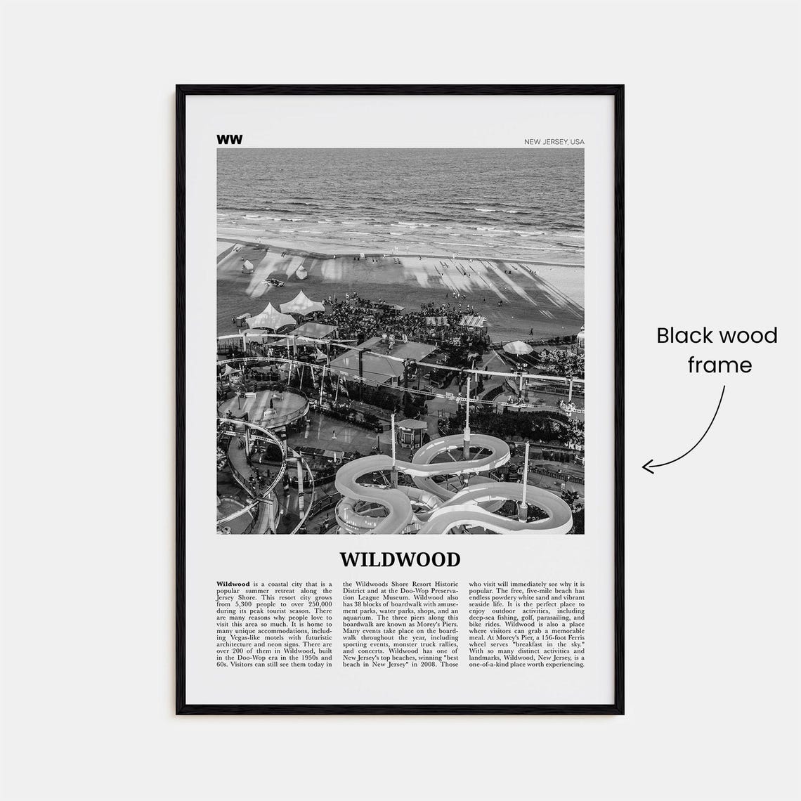 Wildwood Black And White Map Art Print, New Jersey - Image 3