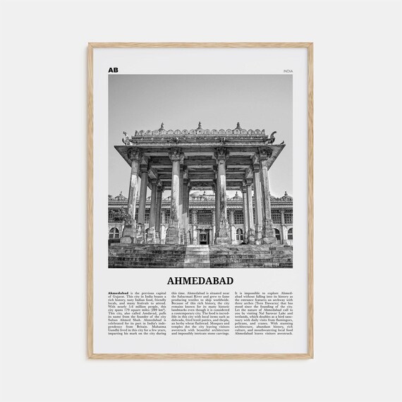 Ahmedabad Black And White Travel Poster, India Map