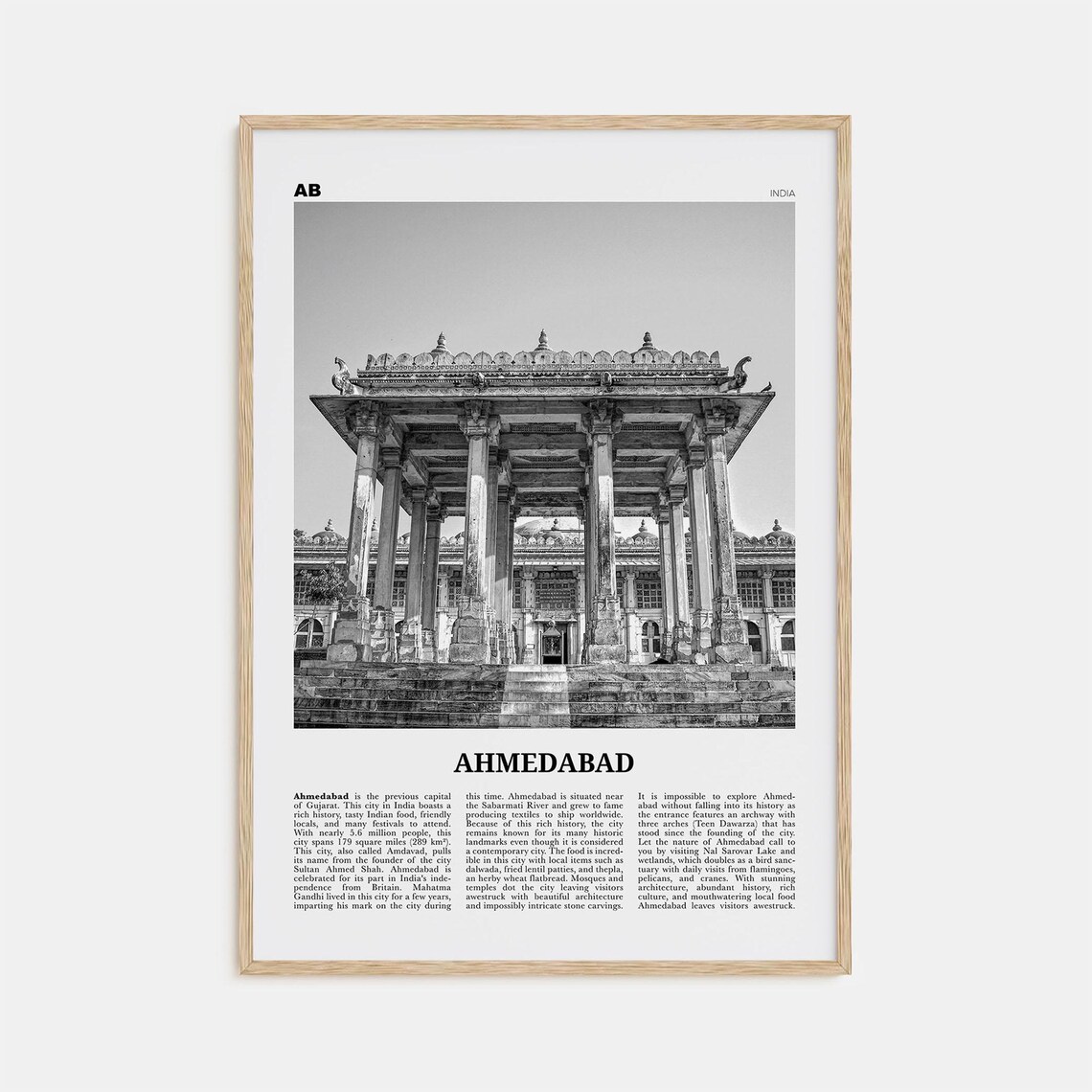 Ahmedabad Black And White Travel Poster, India Map