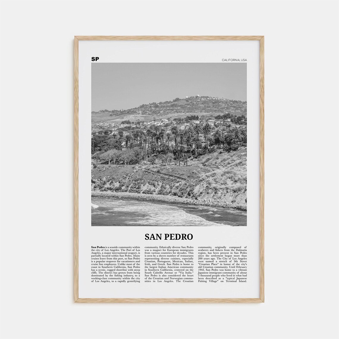 San Pedro, California No. 1 Black and White Travel Poster