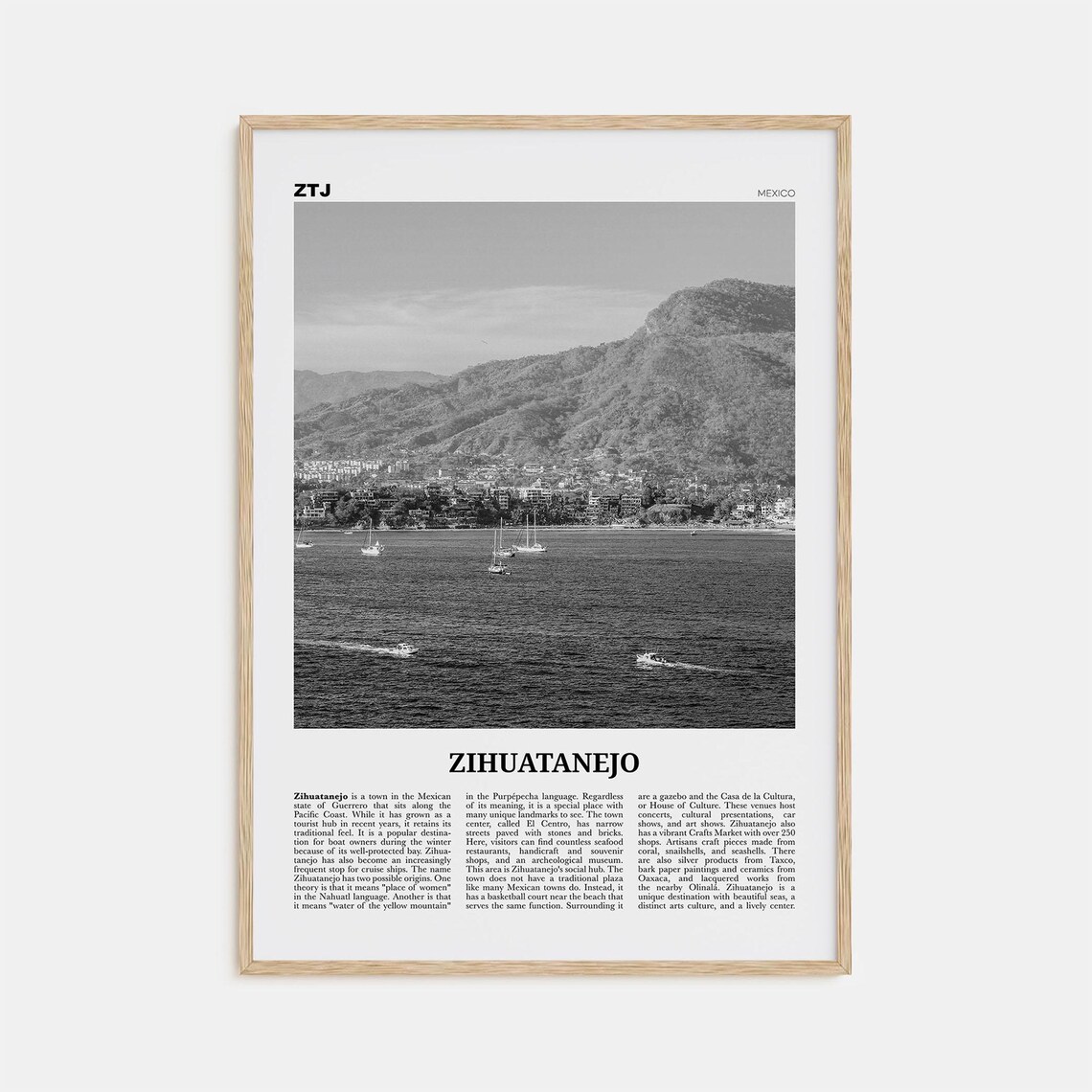 Zihuatanejo Black and White Photo Art Print, Mexico