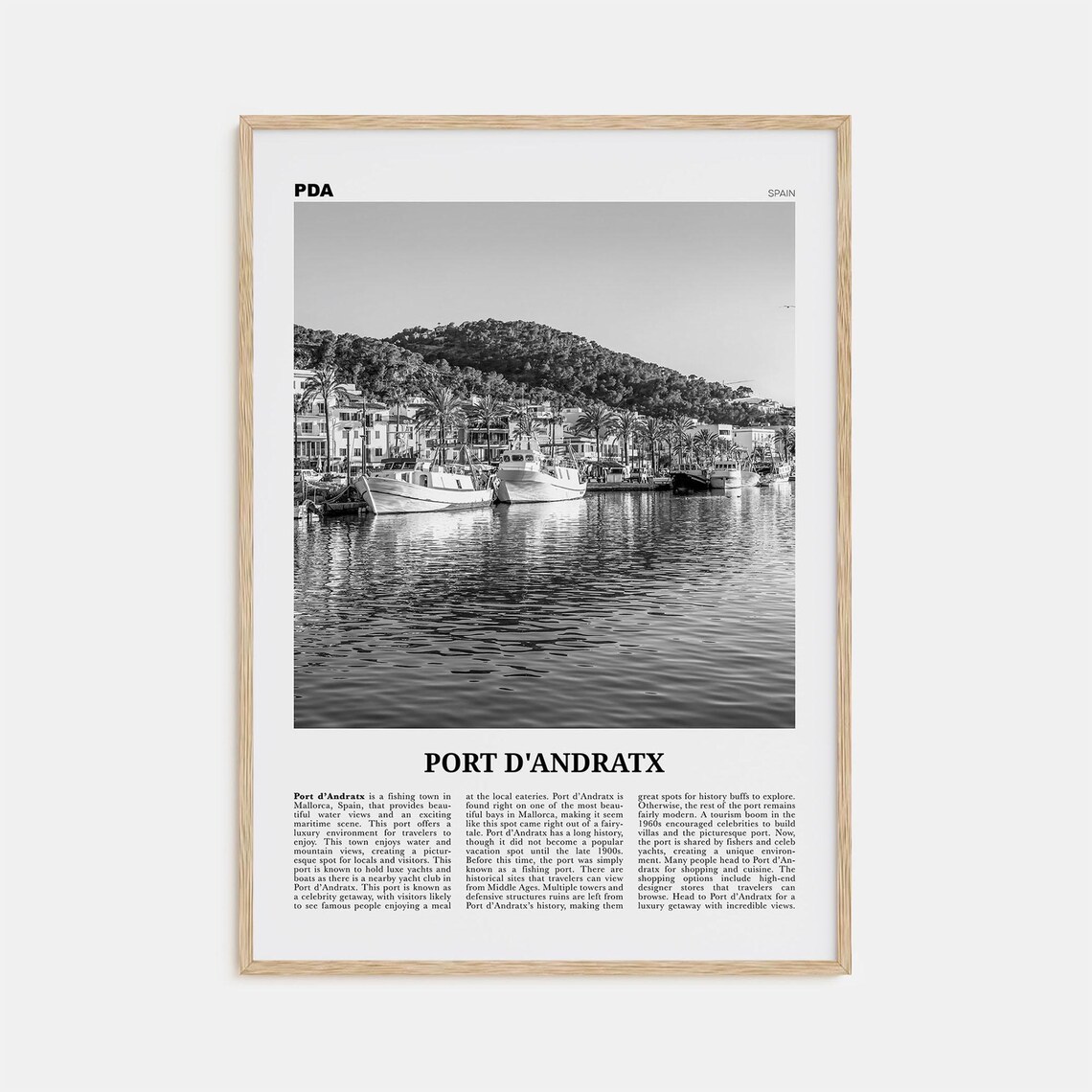 Port Dandratx Black And White Travel Poster, Spain