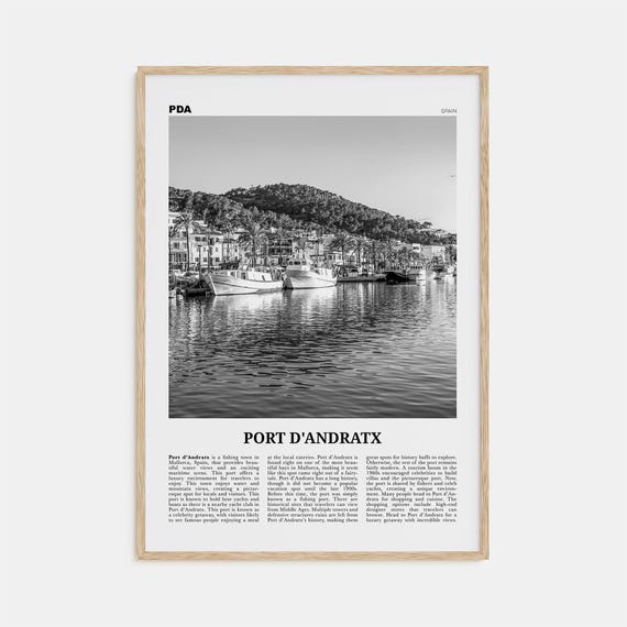 Port Dandratx Black And White Travel Poster, Spain