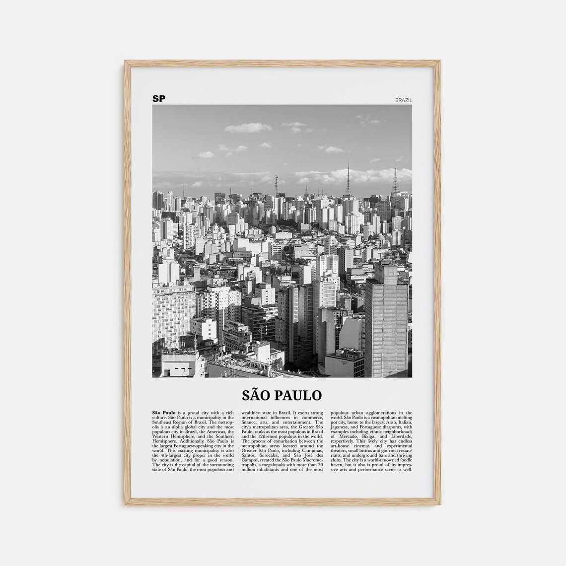 Sao Paulo Black And White Wall Art Print