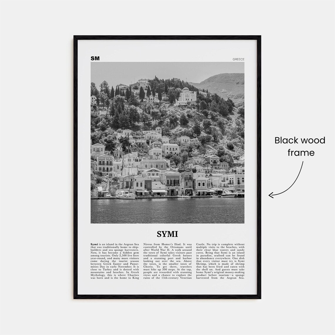 Symi Black and White Travel Poster, Greece Map - Image 3
