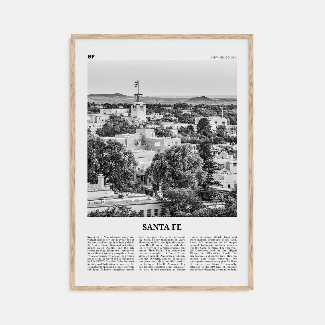 Santa Fe Black and White Art Print, New Mexico