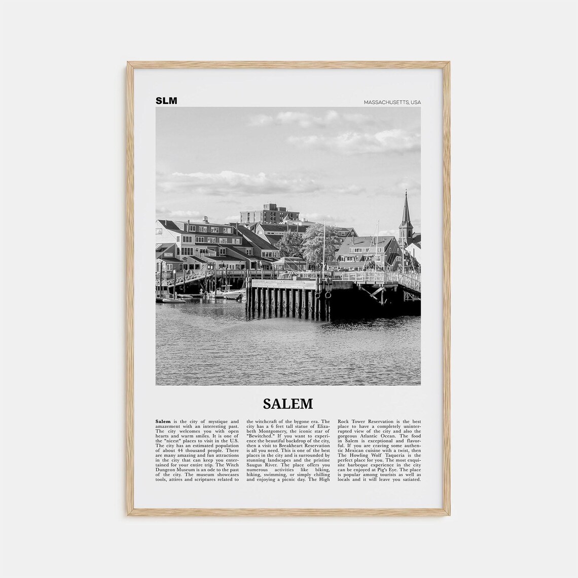 Salem, Massachusetts Black and White Travel Poster