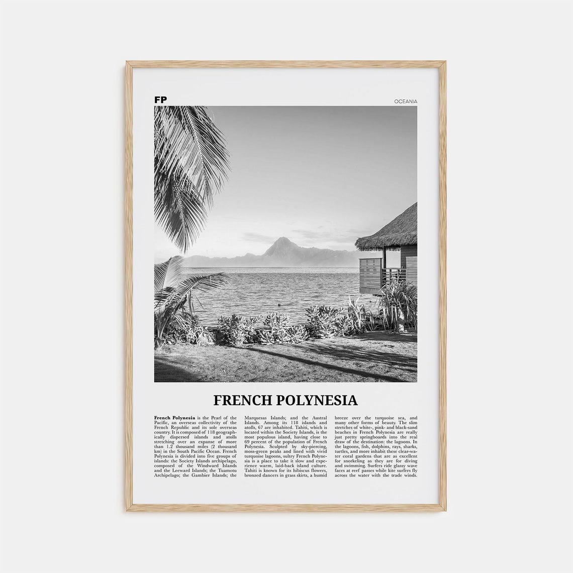 French Polynesia Black and White Travel Poster