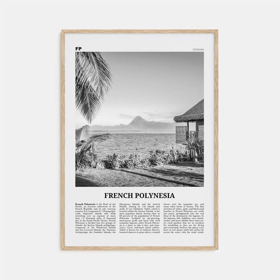 French Polynesia Black and White Travel Poster