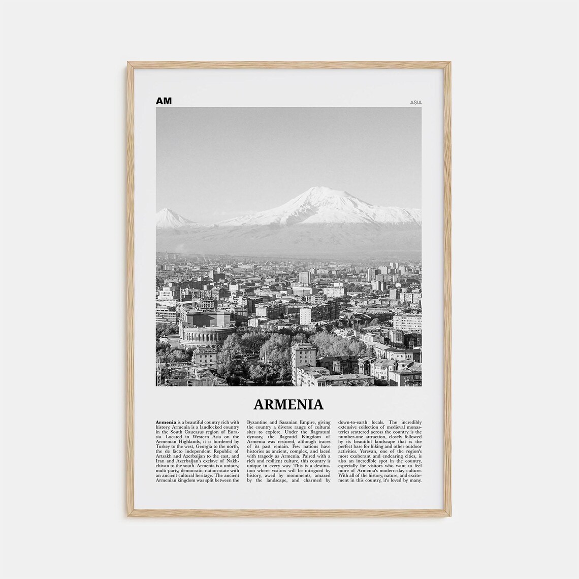 Armenia Black and White Travel Poster, Yerevan
