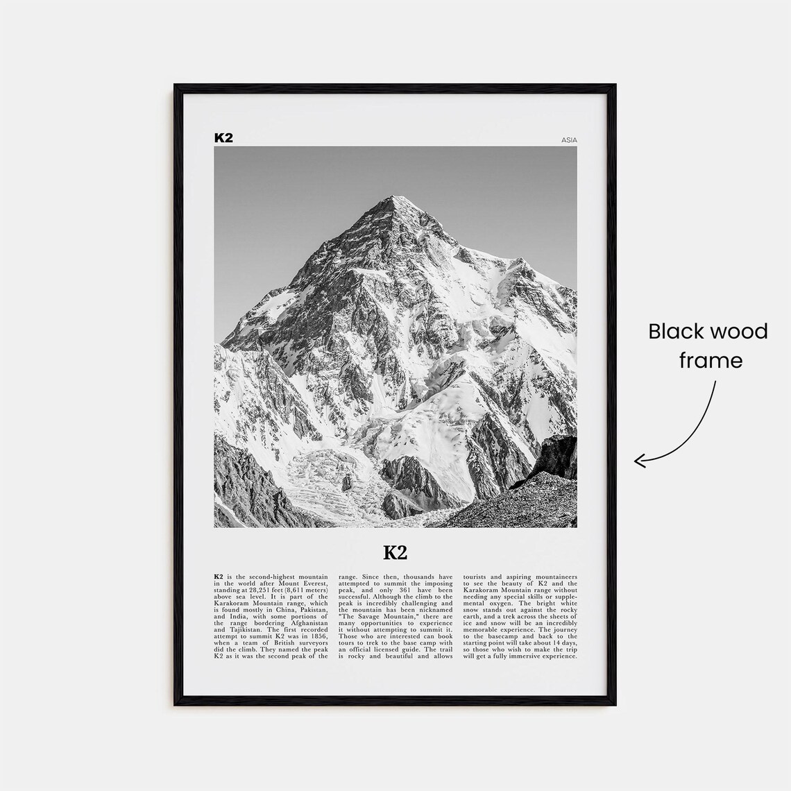 K2 Black and White Travel Poster, Karakoram Range - Image 3