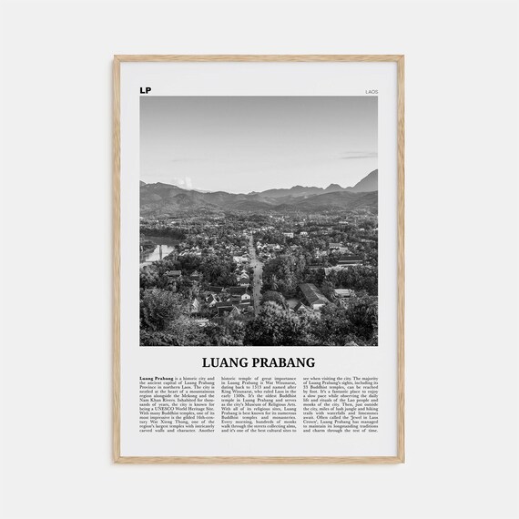 Luang Prabang Black and White Travel Poster, Map
