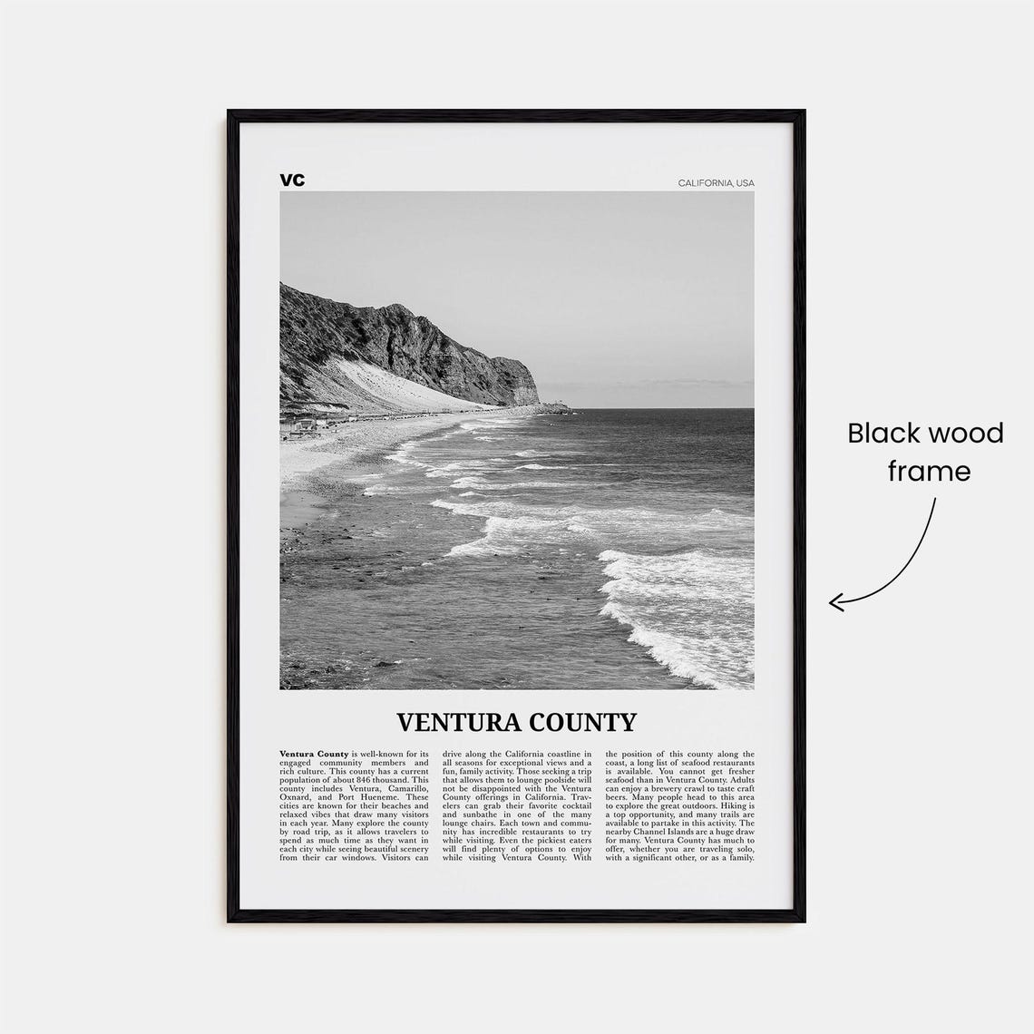 Ventura County Black and White Travel Poster, California - Image 3
