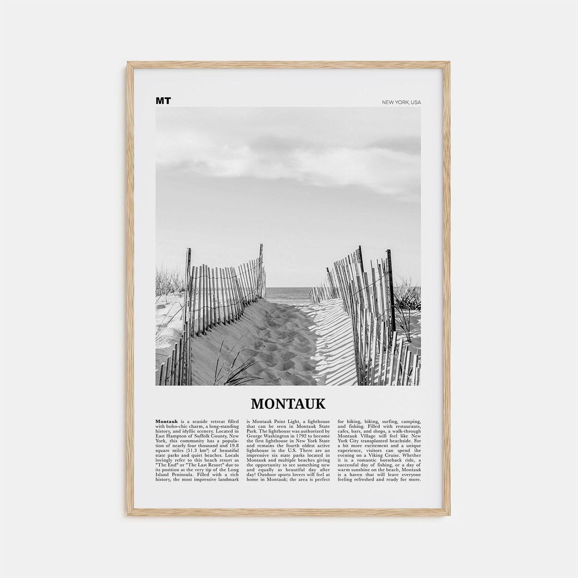 Montauk Black and White Travel Poster, New York USA
