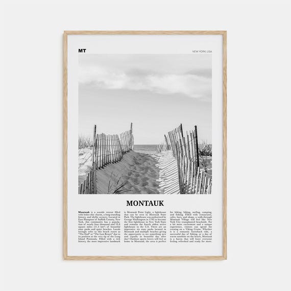 Montauk Black and White Travel Poster, New York USA