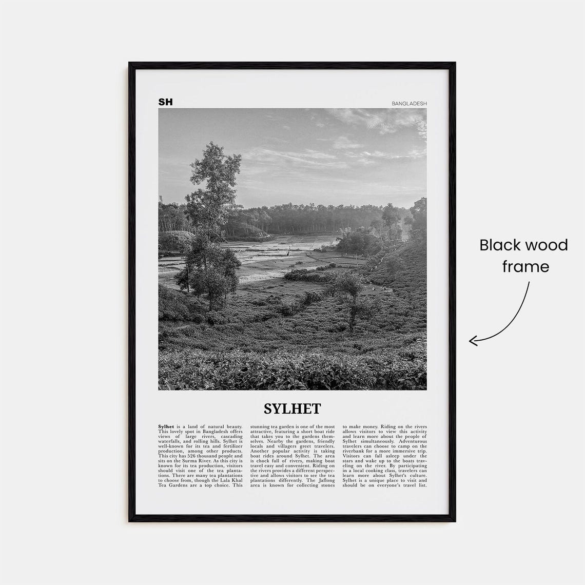 Sylhet Black and White Travel Map Poster Print, Bangladesh - Image 3