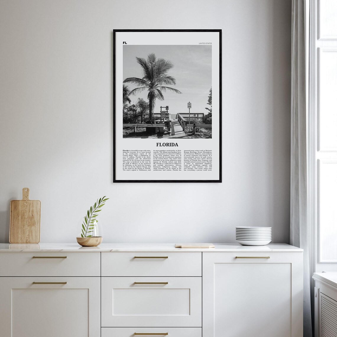 Florida Black And White Travel Poster, Wall Art Print - Image 2