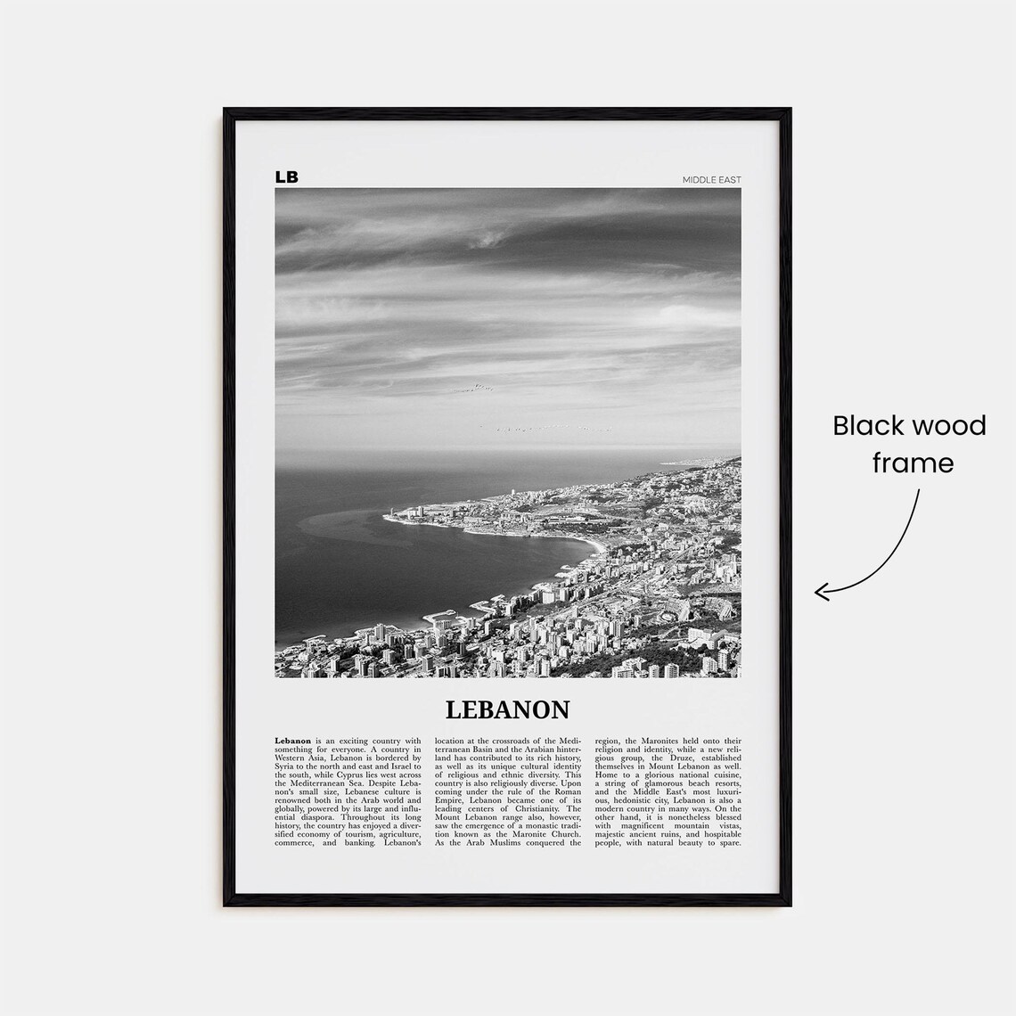 Lebanon Black And White No. 1 Middle East Travel Poster - Image 3
