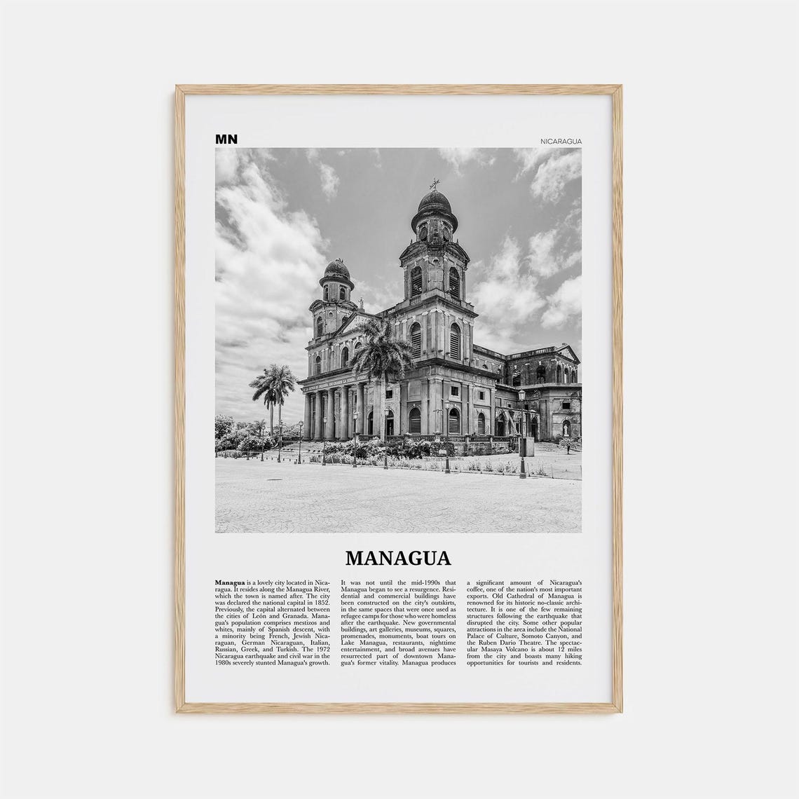 Managua Black and White Travel Poster, Nicaragua