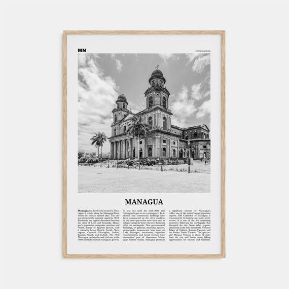 Managua Black and White Travel Poster, Nicaragua