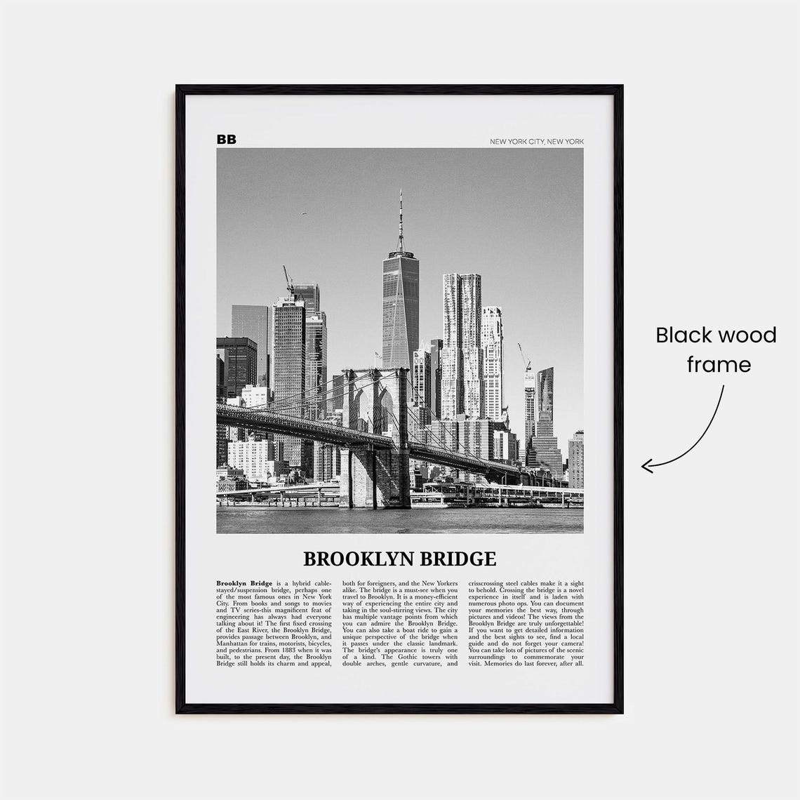 Brooklyn Bridge Black and White Art Print, New York - Image 3