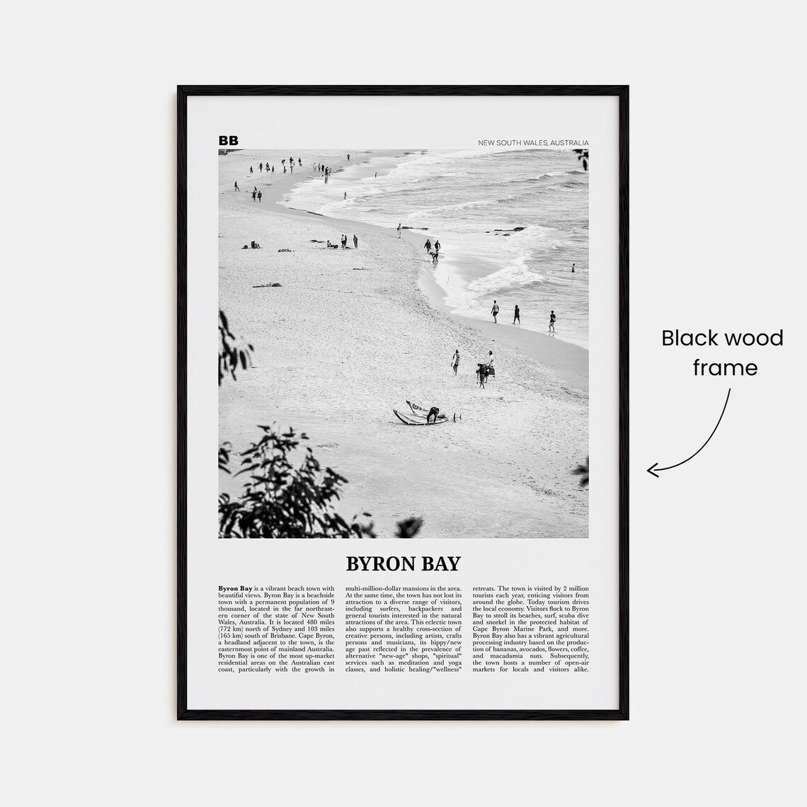 Byron Bay Black and White Travel Poster, Australia - Image 3