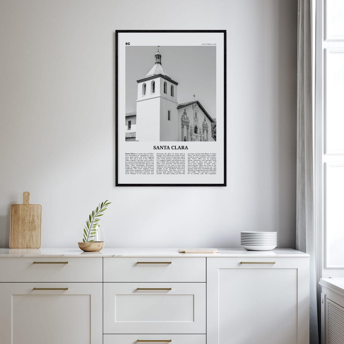 Santa Clara Black and White Travel Poster, California - Image 2