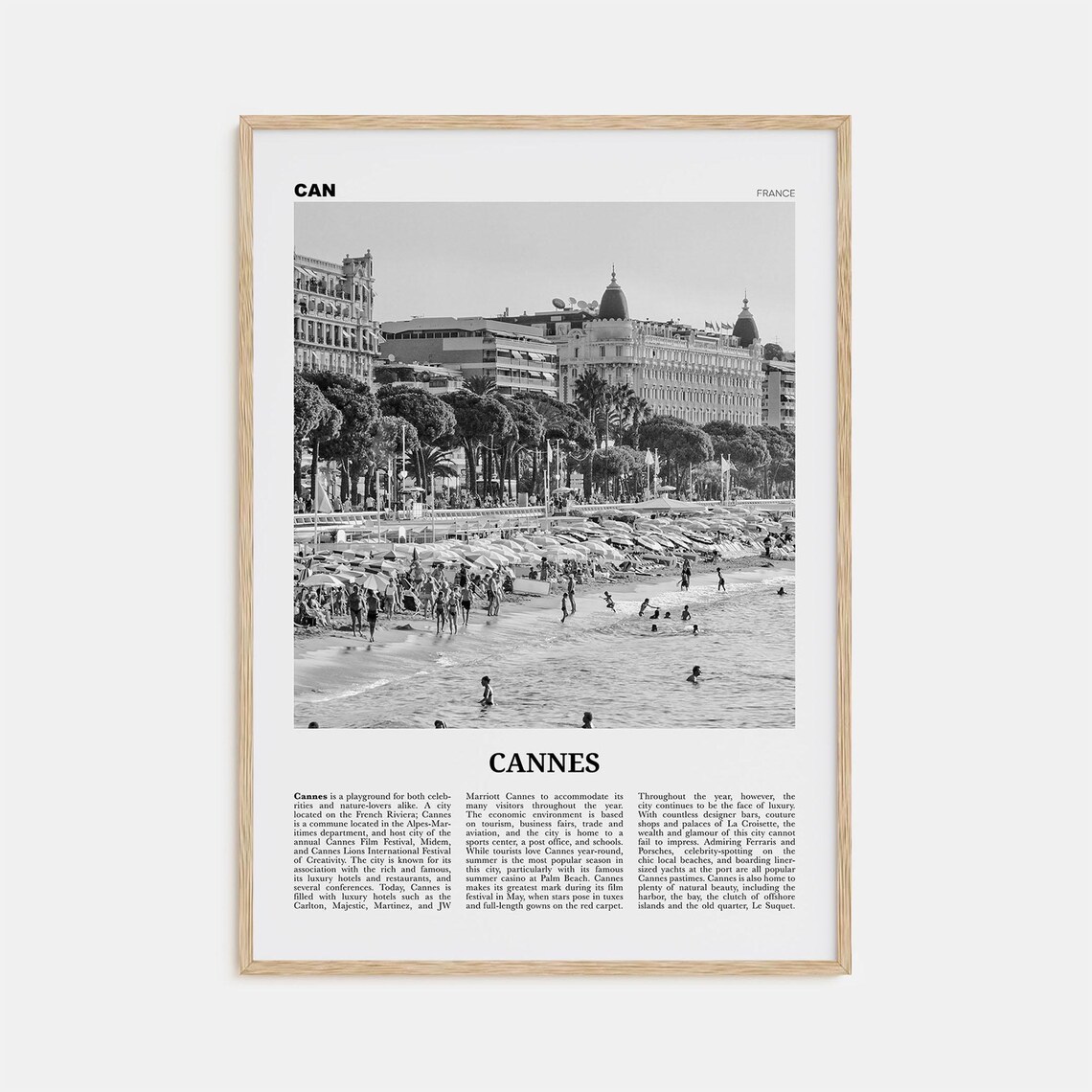 Cannes Black and White Travel Poster, French Riviera