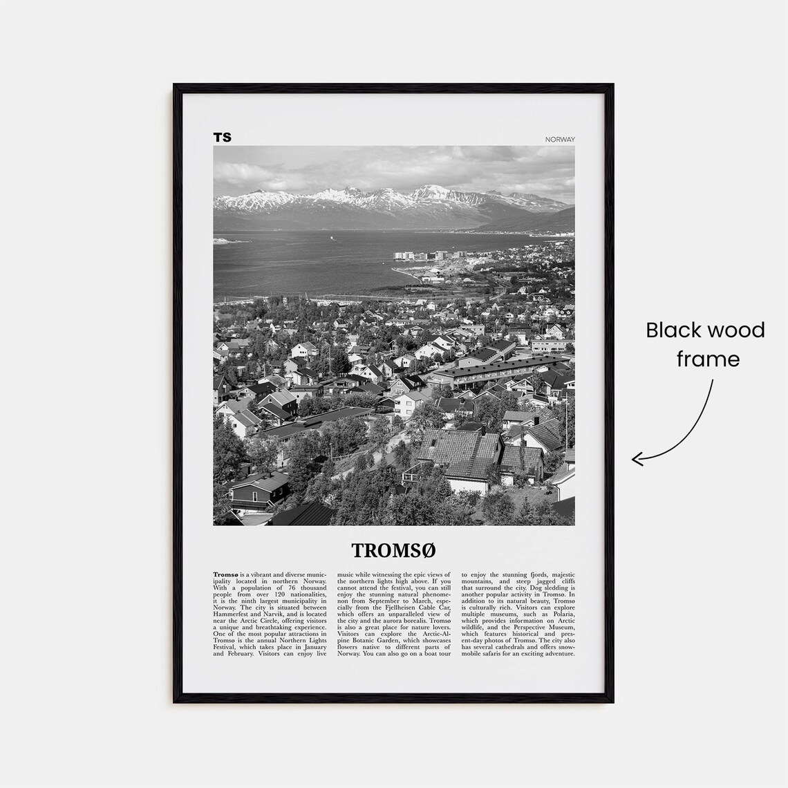 Tromso Black and White Map Art Print, Troms Norway - Image 3
