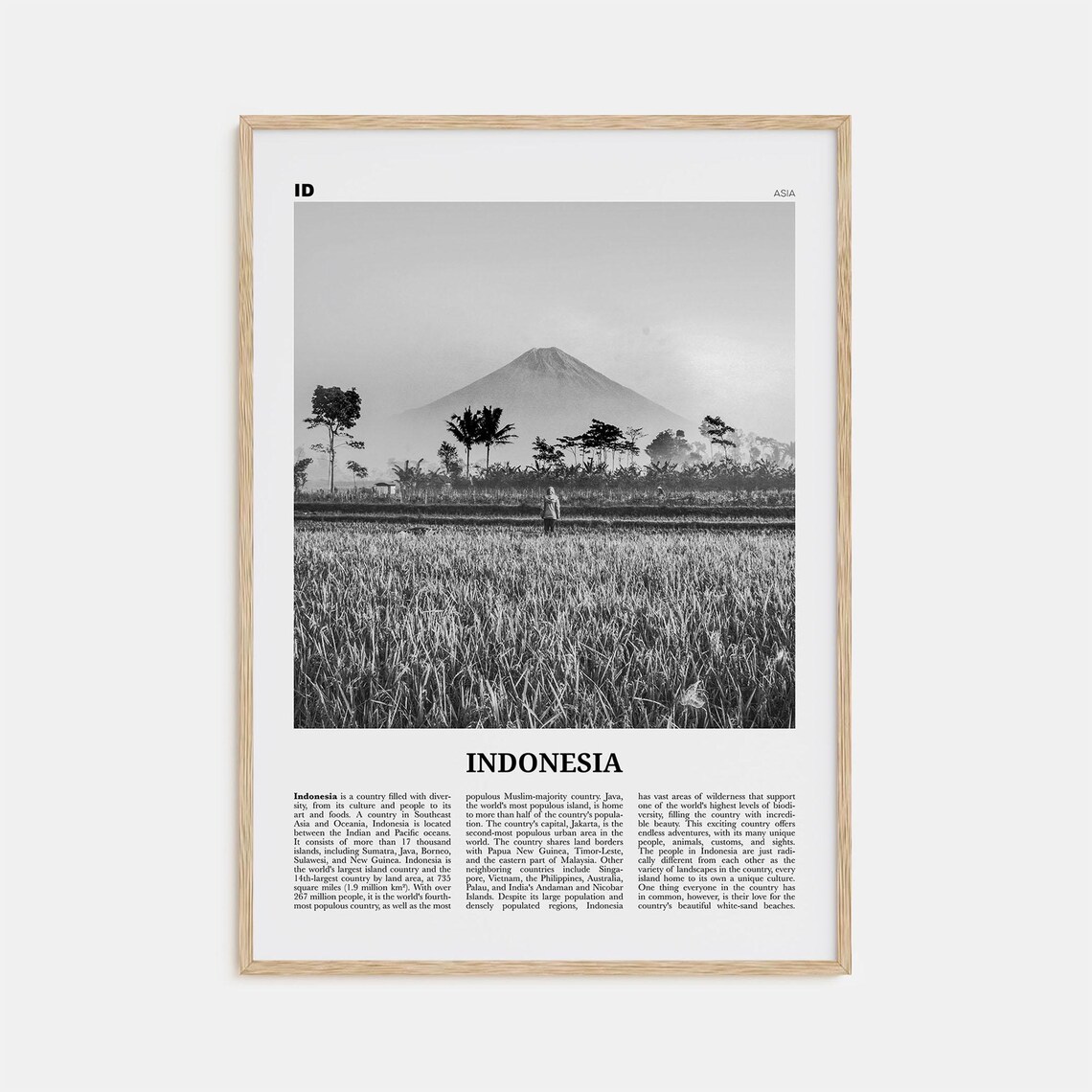 Indonesia Black And White Travel Poster, Asia