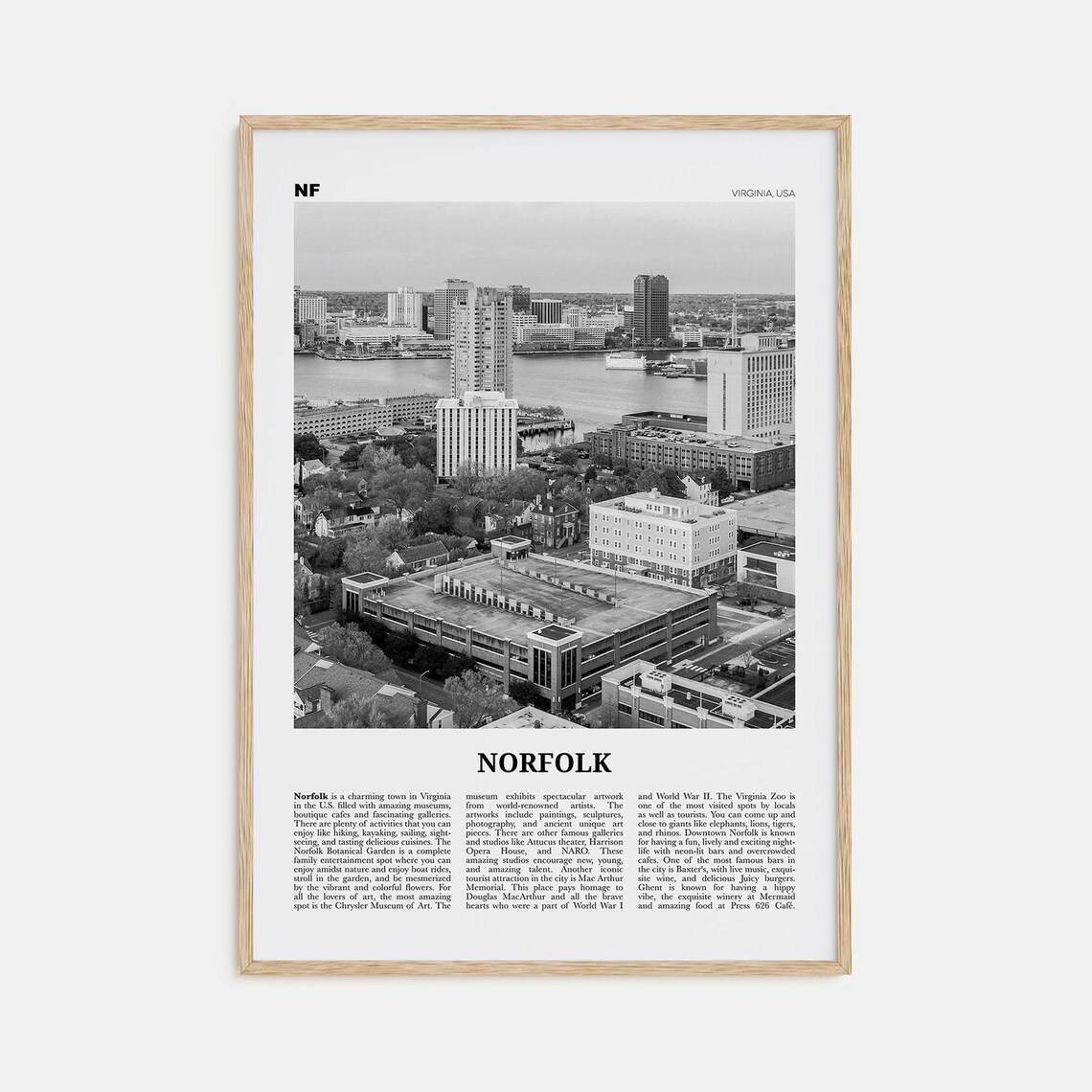 Norfolk, Virginia Black and White Art Print