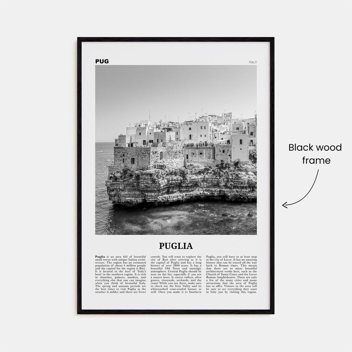 Puglia Black and White Travel Poster, Bari Italy - Image 3