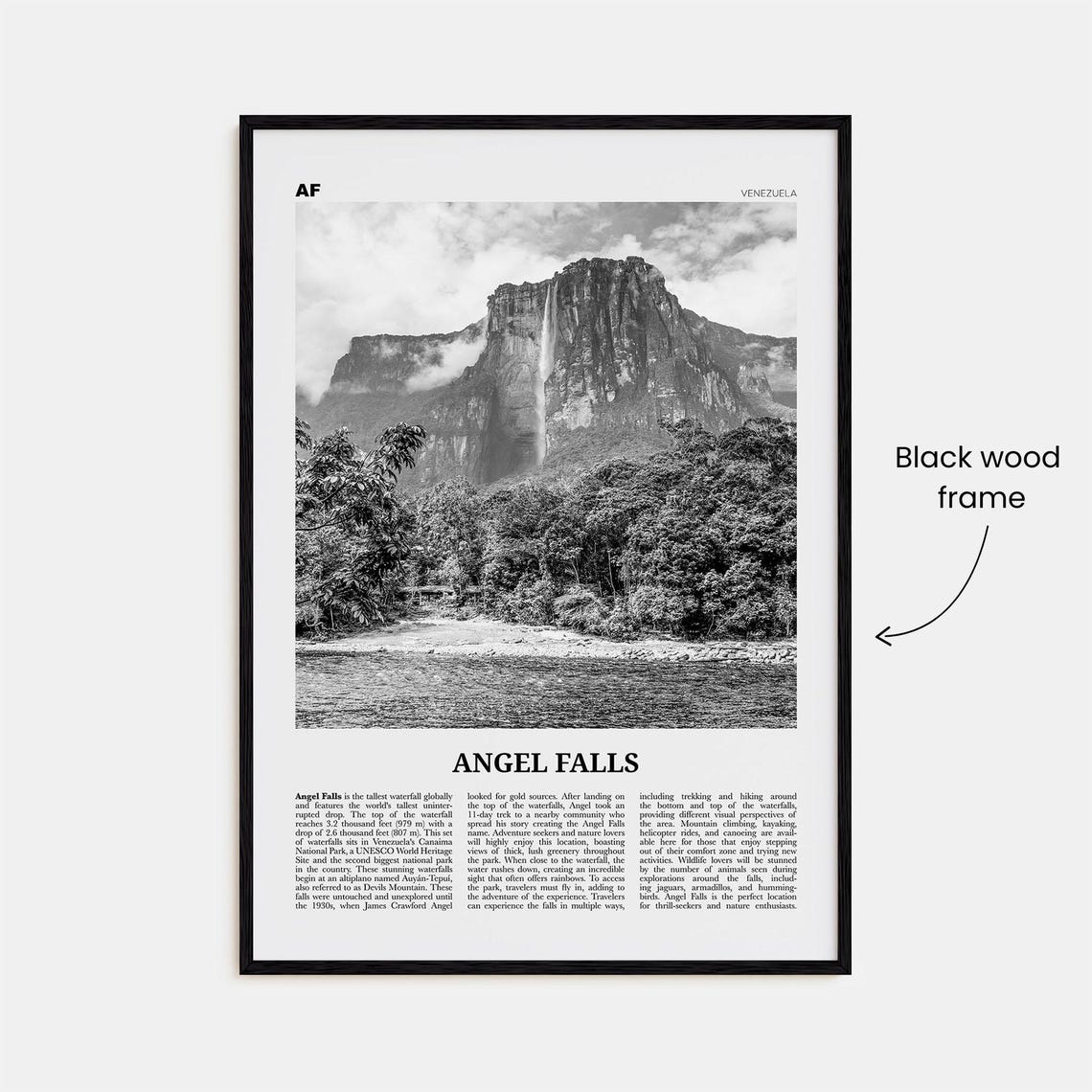 Angel Falls Black And White Art Print, Venezuela - Image 3