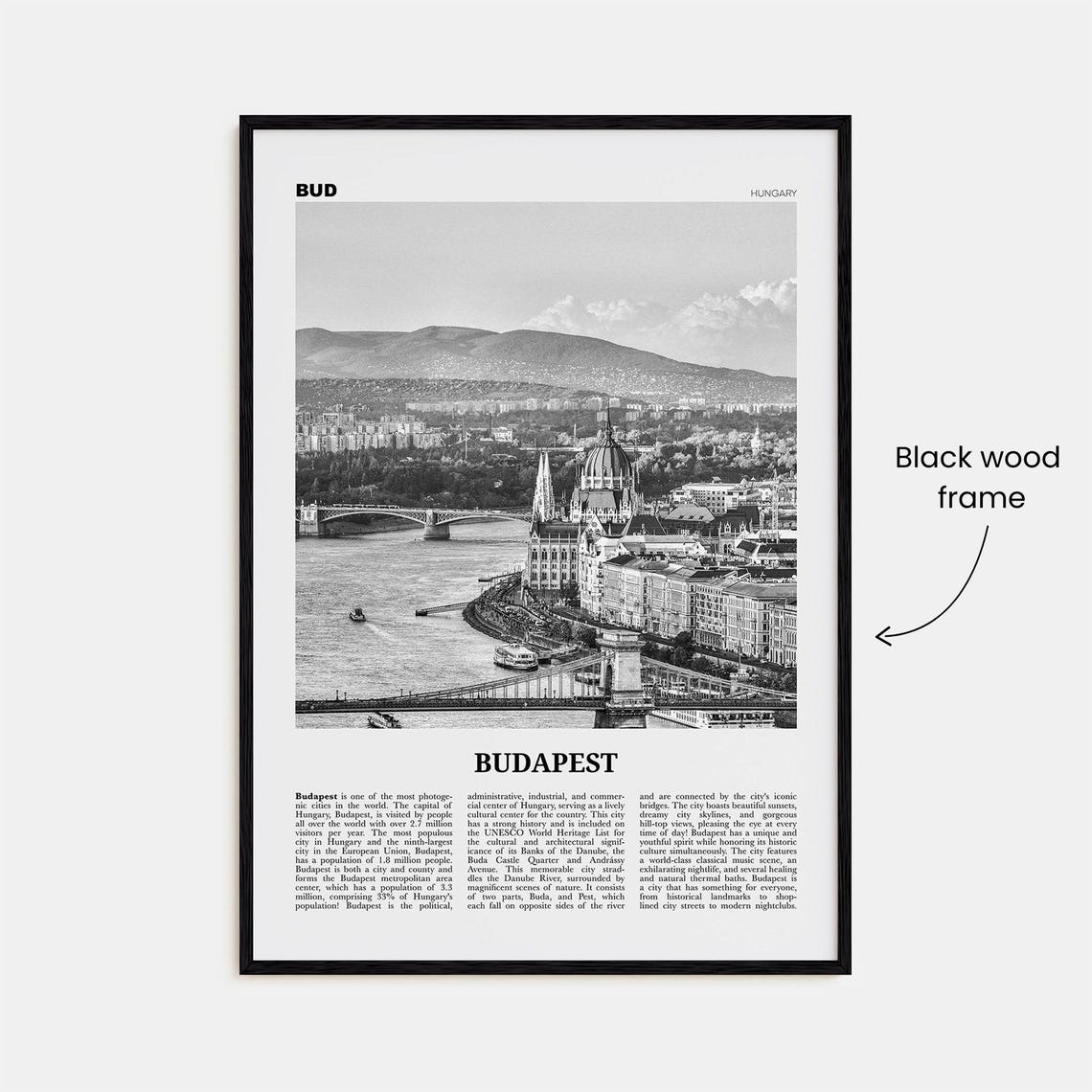 Budapest Black and White Travel Poster, Europe - Image 3