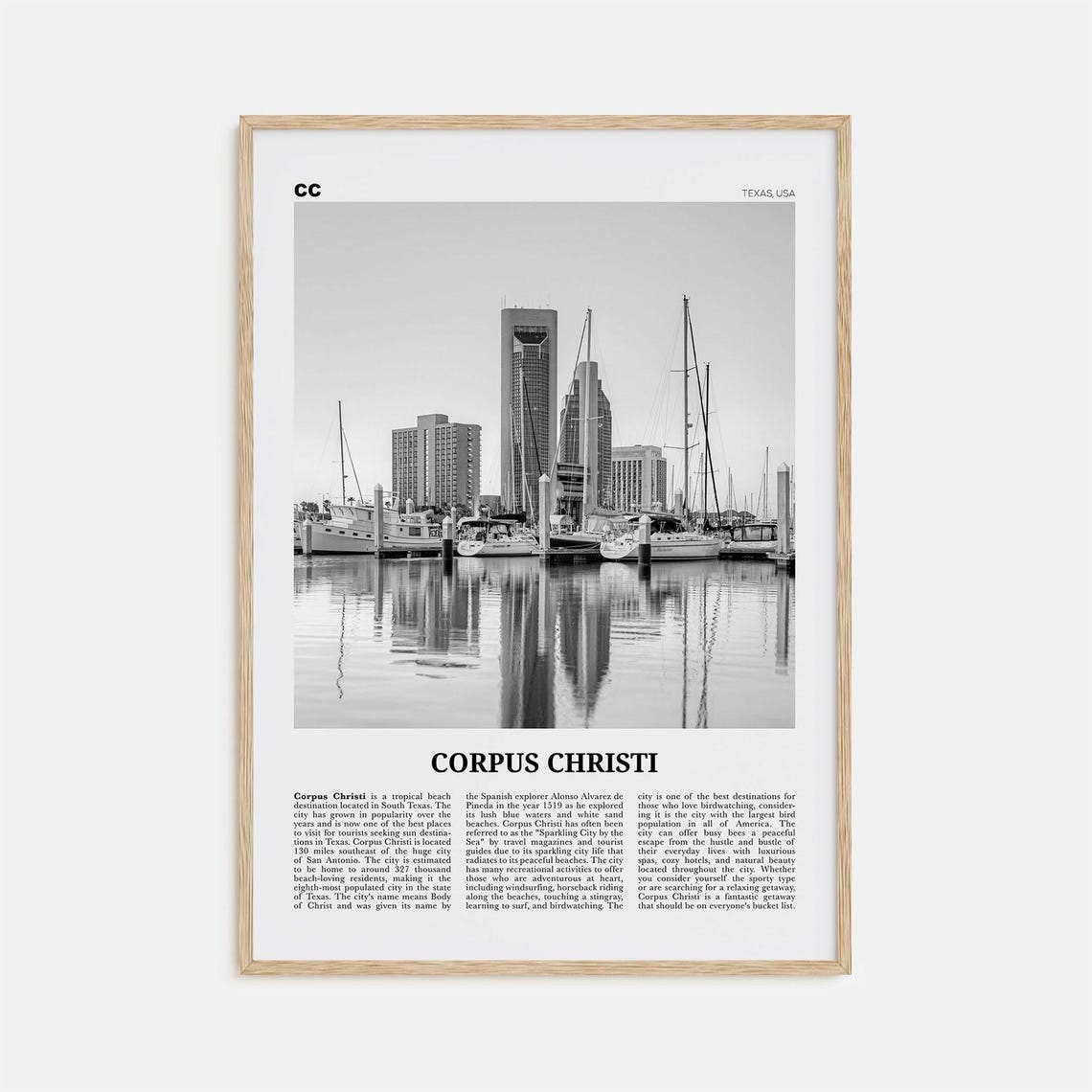 Corpus Christi, Texas Black and White Poster Print
